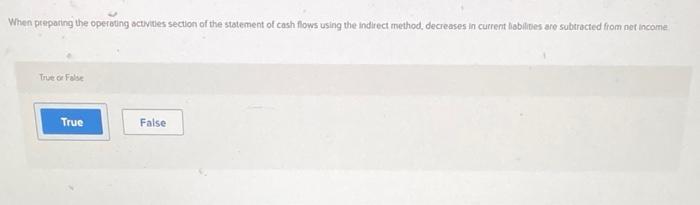 activities section of the statement of cash flow using the Indirect method,