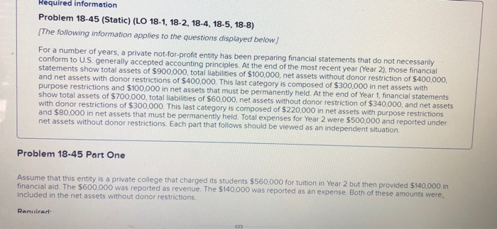  Thank you. Required information Problem 18-45 (Static) (LO 18-1, 18-2, 18-4,