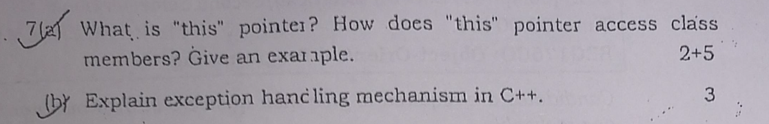  Subject = OOP { C++ } 7 (a) What is "this"