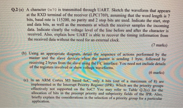  Q.2 (a) A character 0x70 is transmitted through UART. Sketch the