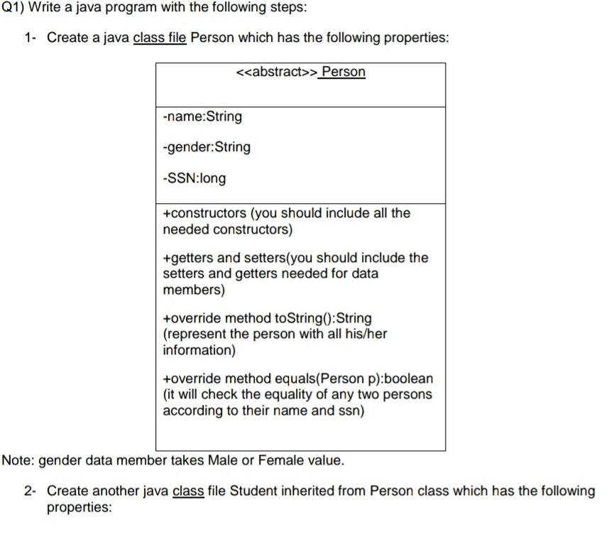  Q1) Write a java program with the following steps: 1- Create