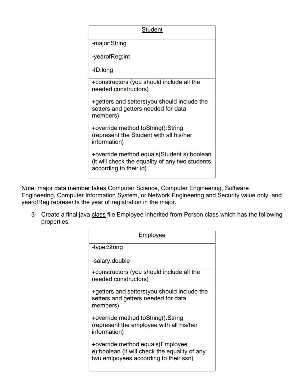 a java class file Person which has the following properties: > Person