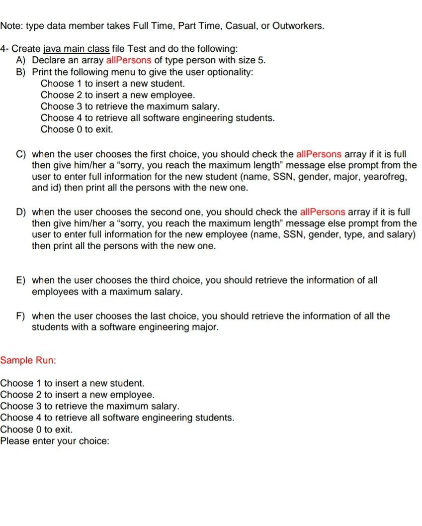 -name:String -gender:String -SSN:long +constructors (you should include all the needed constructors) +getters