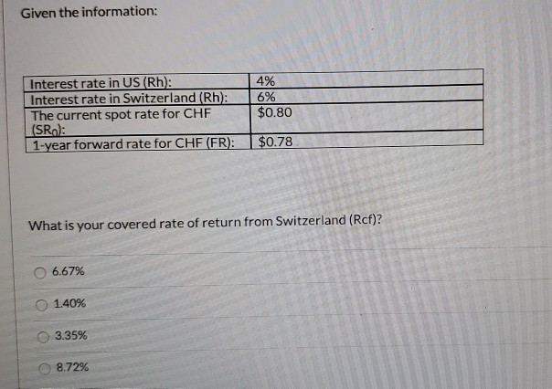  Given the information: Interest rate in US (Rh): Interest rate in