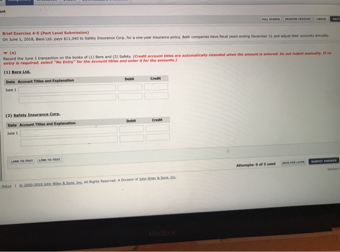  ent ruu scneN PRINTER VERSION BACK Brief Exercise 4-5 (Part Level