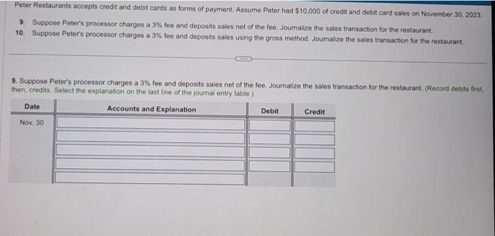 ANSWER FAST PLEASE Peter Restaurants accepts credit and debit cards as forms