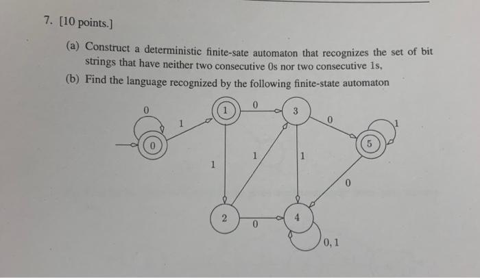  [10 points.] (a) Construct a deterministic finite-sate automaton that recognizes the
