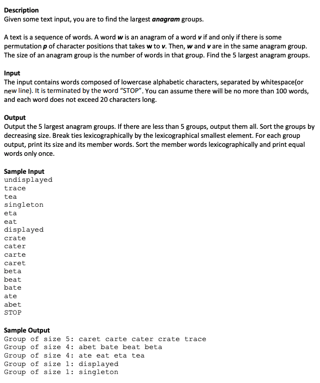  USE C LANGUAGE Description Given some text input, you are to