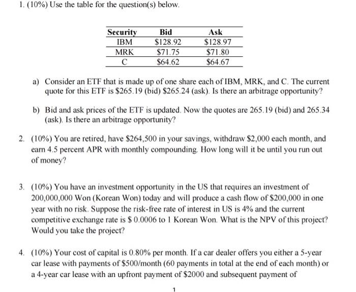 Help 1. (10%) Use the table for the question(s) below. a) Consider