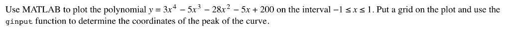 Use MATLAB Use MAT LAB to plot the polynomial y = 3x4-5x3-28x2-5x