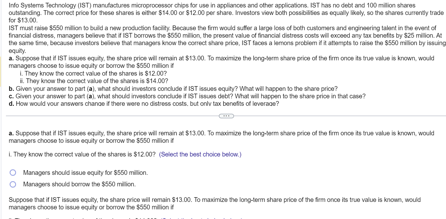 Info Systems Technology (IST) manufactures microprocessor chips for use in appliances