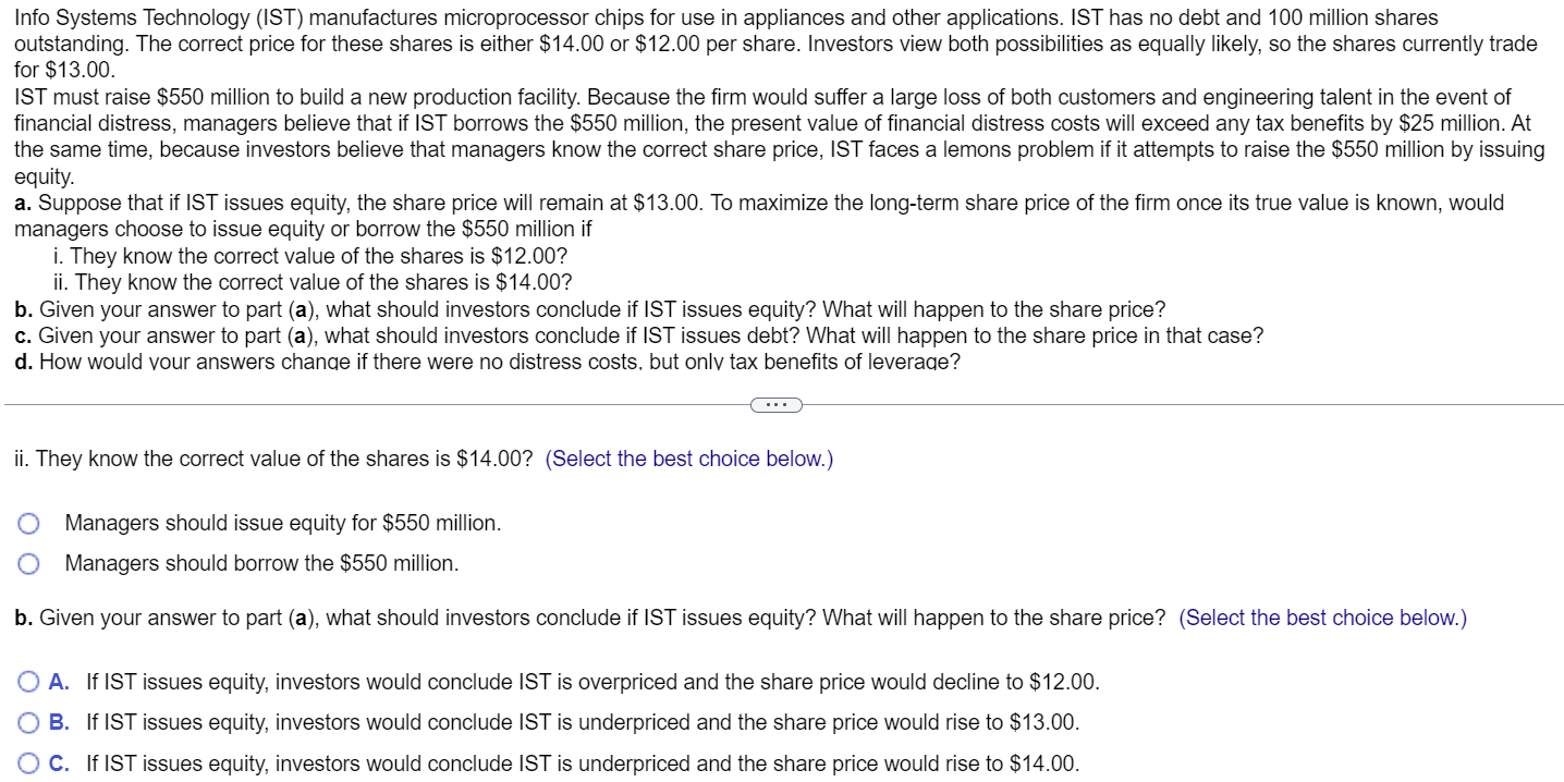and other applications. IST has no debt and 100 million shares for