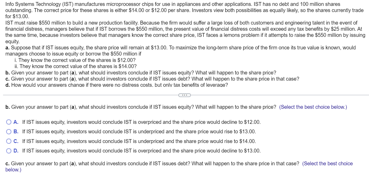 $13.00 IST must raise $550 million to build a new production facility.