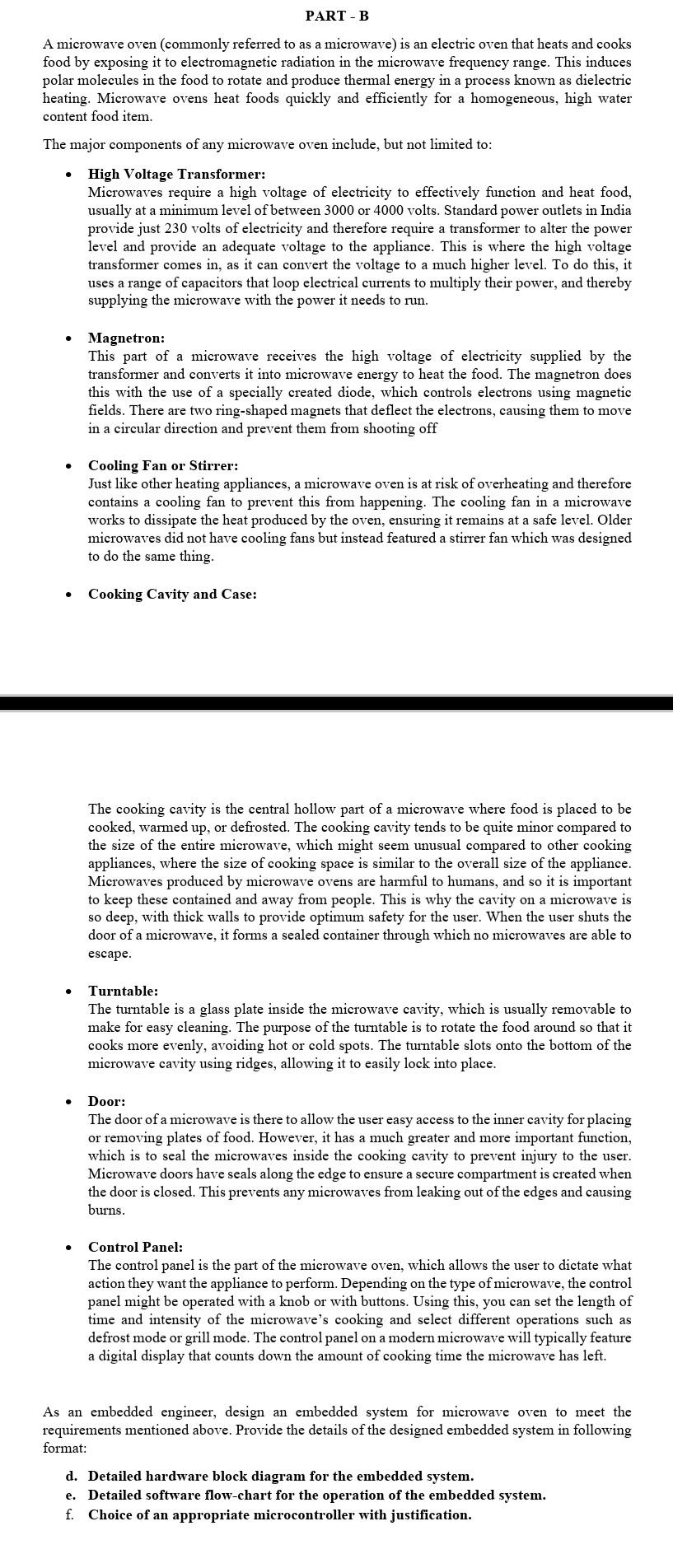  As an embedded engineer, design an embedded system for microwave oven