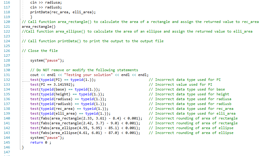 professor asks you to write a C# program that calculates the areas