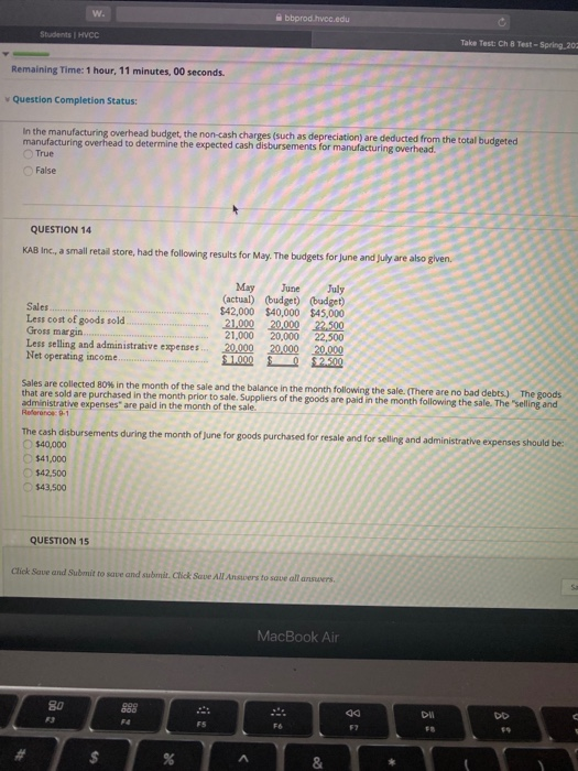  bbprodhvcc.edu Tak Test: Ch 8 Test - Spring 2 Remaining Time: