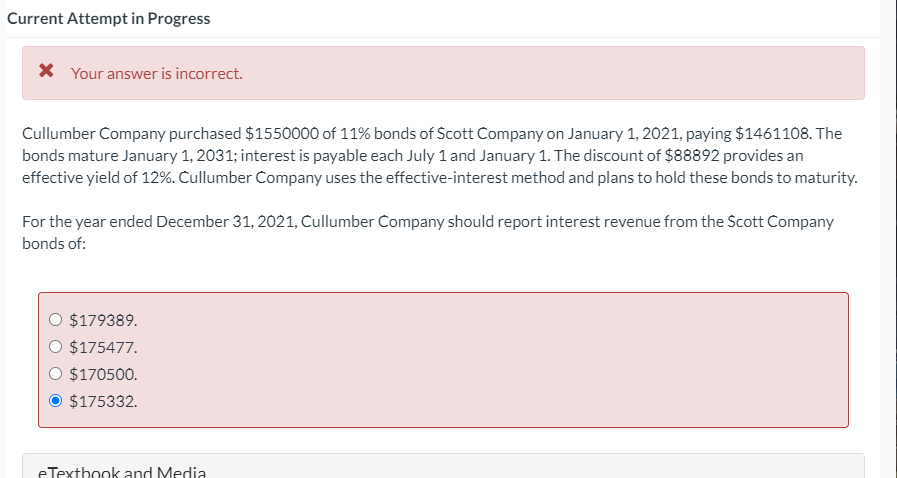 Current Attempt in Progress * Your answer is incorrect. Cullumber Company