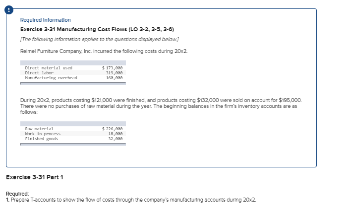 Exercise 3-31 Manufacturing Cost Flows (LO 3-2, 3-5, 3-6) Raw-Material Inventory Work-in-Process
