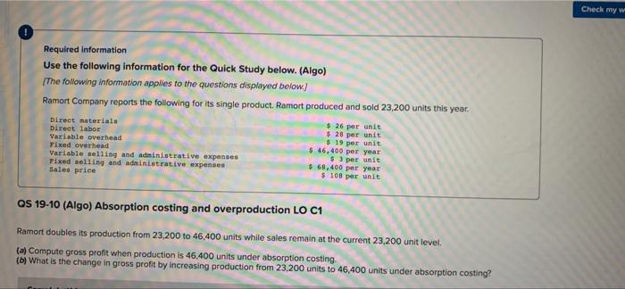  Required information Use the following information for the Quick Study below.