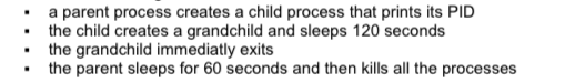 Develop a small program in C using system calls (fork(), waitpid(), exit(),