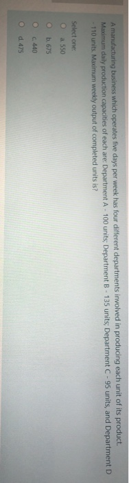  A manufacturing business which operates five days per week has four