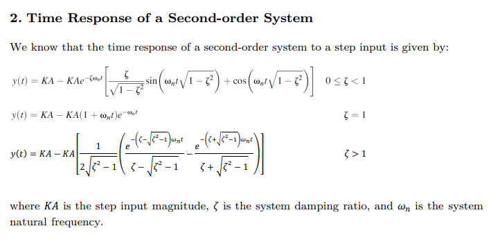3 different graphs, and KA=1. Problem 2. For a unit step input