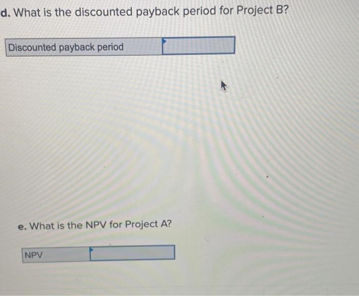 What is the payback period for Project A? Payback period b. What