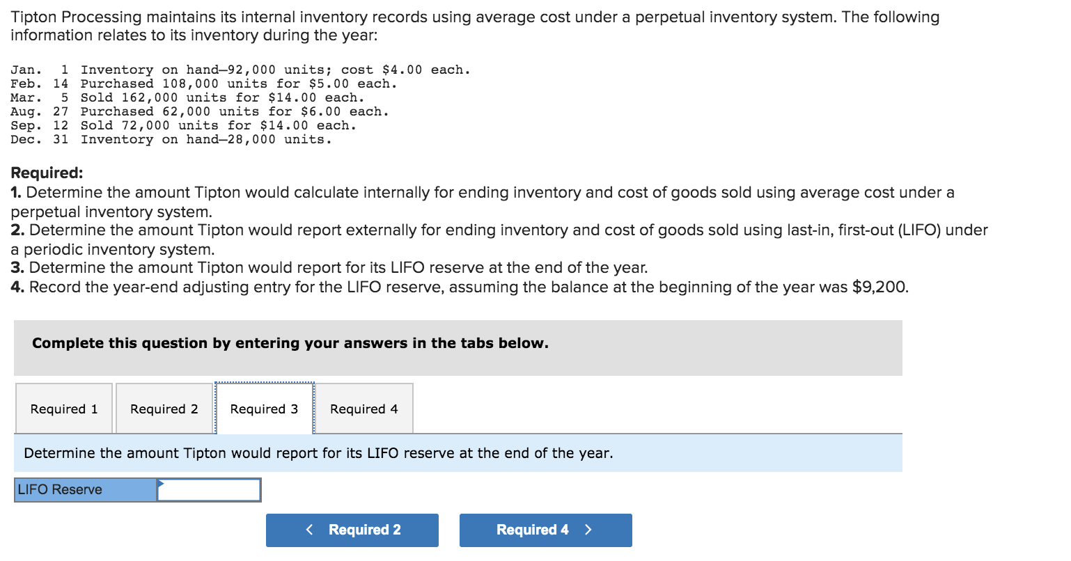  Tipton Processing maintains its internal inventory records using average cost under