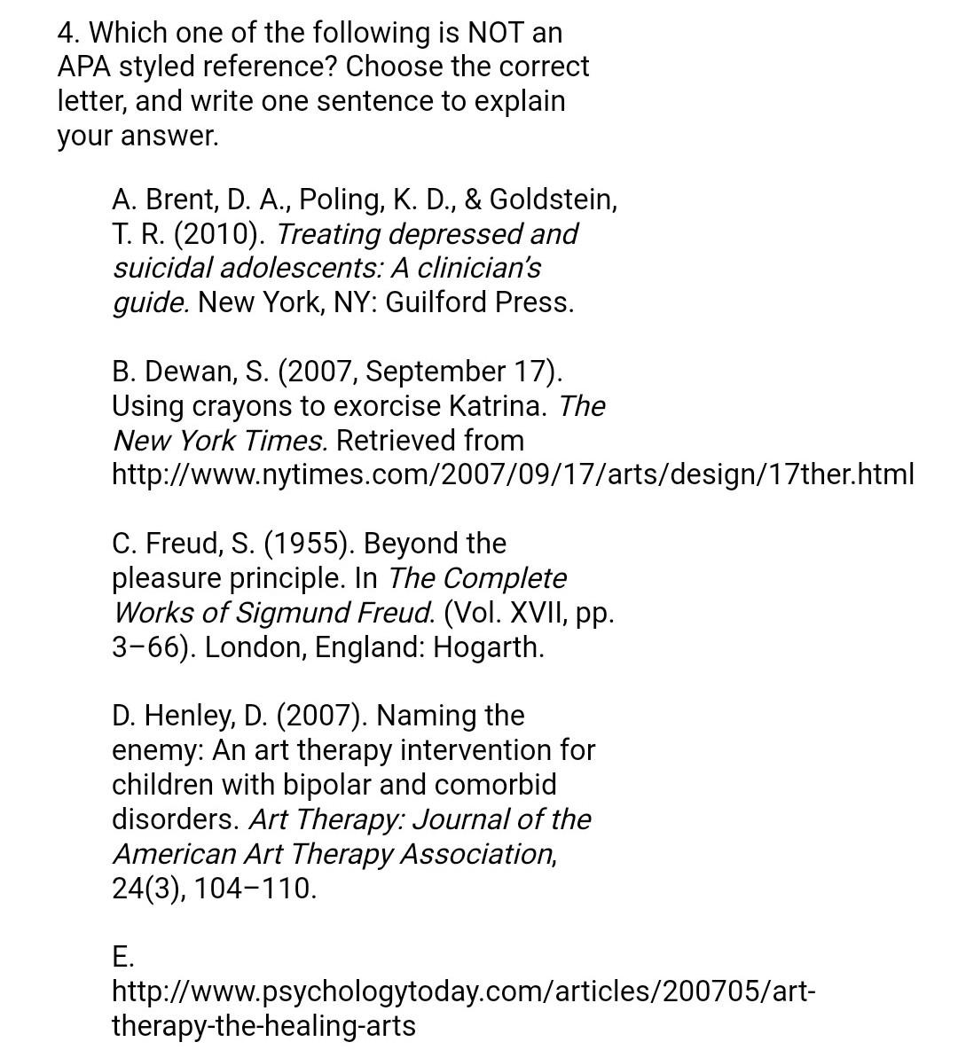 per line): 1. Which of the following citations is/are formatted correctly for