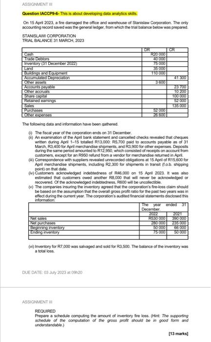  ASSIGNMENT III Question IACCP9-6- This is about developing data analytics skills.