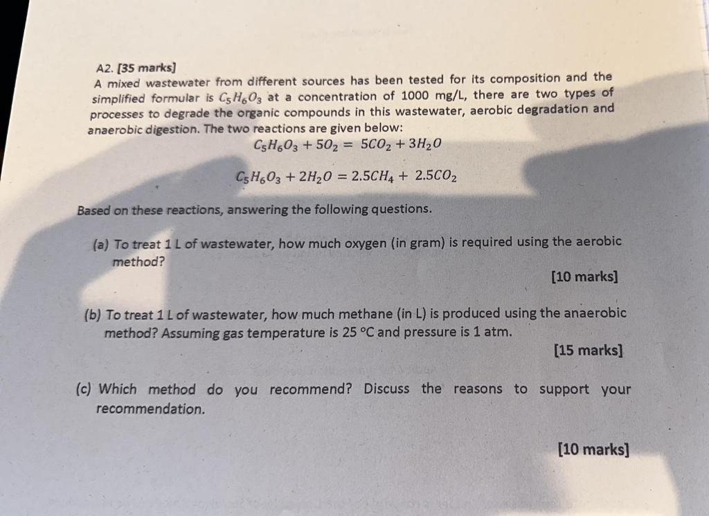  NEED ITS SOLUTION ASAP. A2. [35 marks] A mixed wastewater from