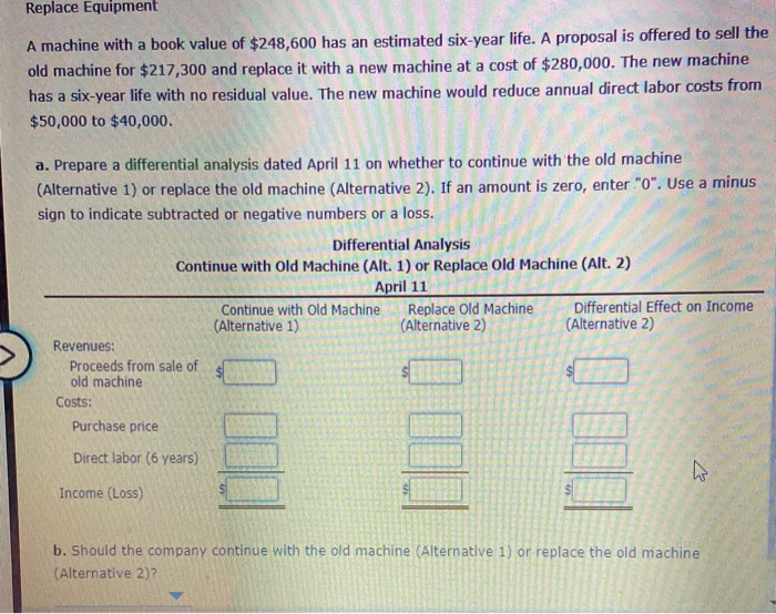  please help Replace Equipment A machine with a book value of