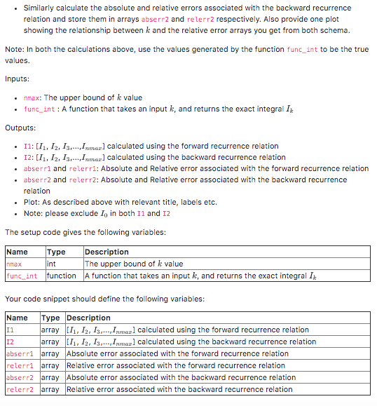 compute an integral and determine the relative and absolute error associated with