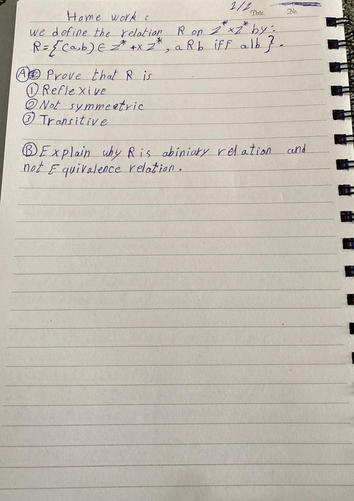  Home work : we define the relation R on zz by: