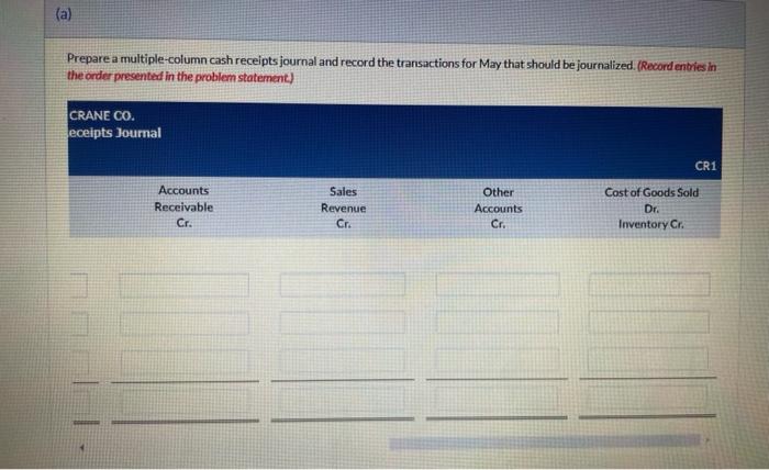 May R. Crane invested $45,200 cash in the business. 1 2 Sold