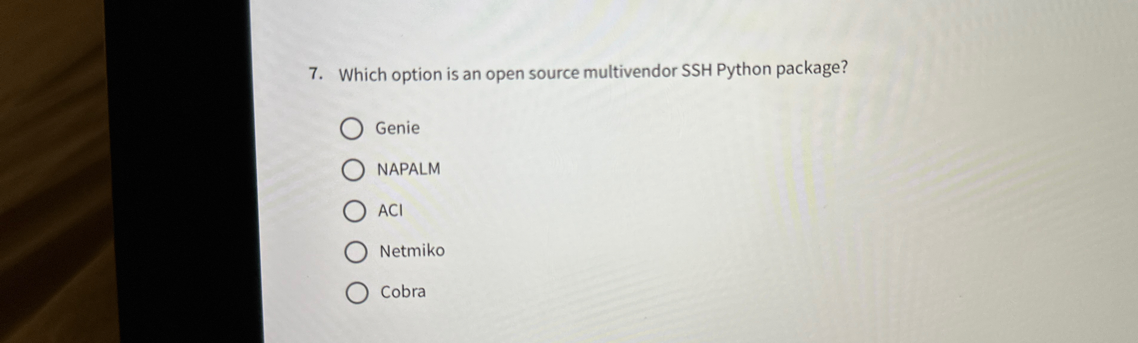  Which option is an open source multivendor SSH Python package? Genie