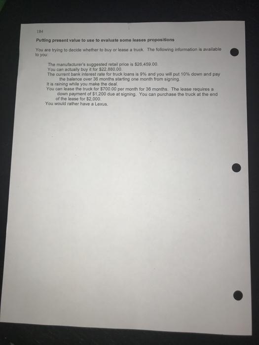  184 Putting present value to use to evaluate some leases propositions