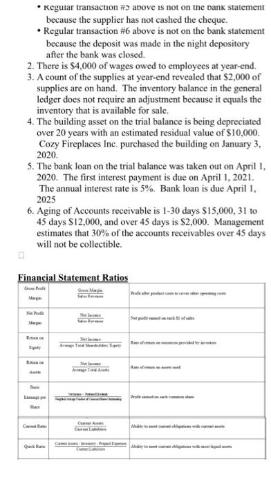 with a summary of transactions and adjustments that he did not complete: