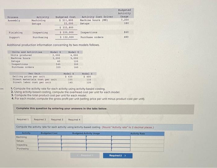  Additional production information concerning its two models follows. 1. Compute the