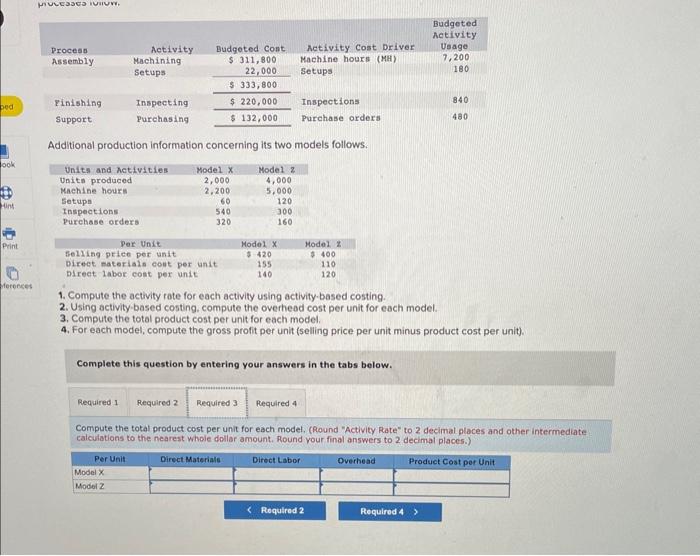 compute the overhead cost per unit for each model. 3. Compute the