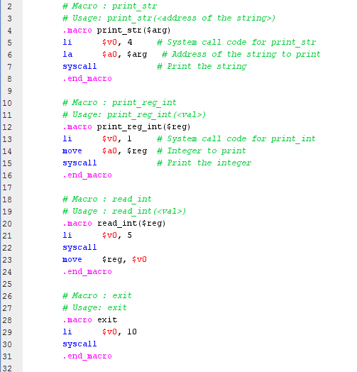 Use 'MARS MIPS simulator' to Solve the problem: Copy your updated macro.asm