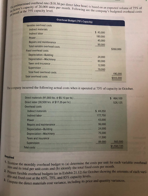  overhead rate ($18.50 per direct labor hour) is based on an