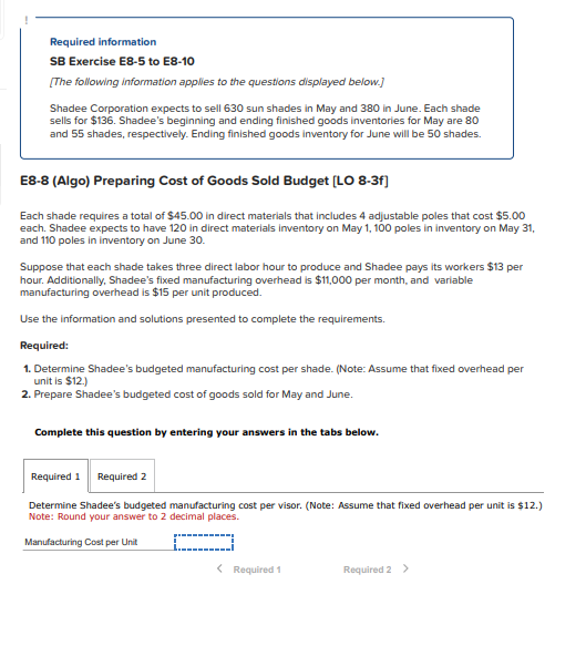  Required information SB Exercise E8-5 to E8-10 [The following information applies