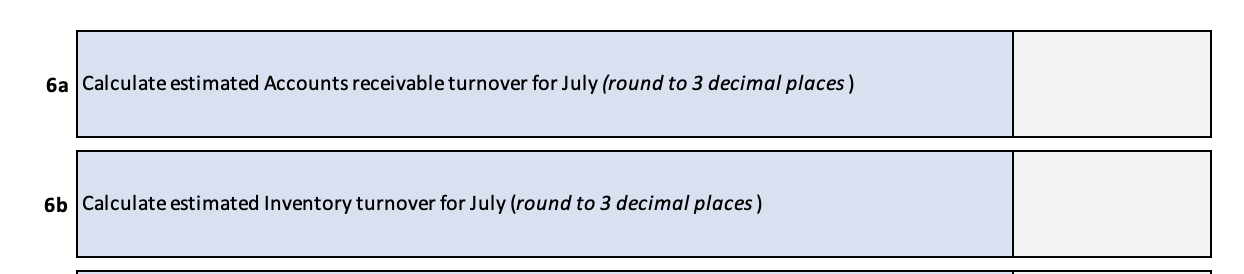 sales for July and August are $345,000 and $315,000 respectively Each month's