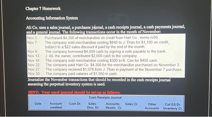 Please Create A Excel Table Ali Co. uses a sales journal, purchases