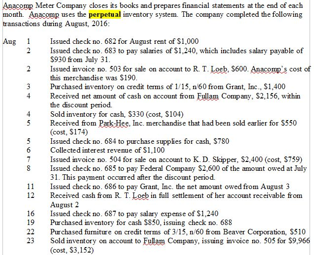 Accounting 201 - Comprehensive Problem Anacomp Meter Company closes its books and
