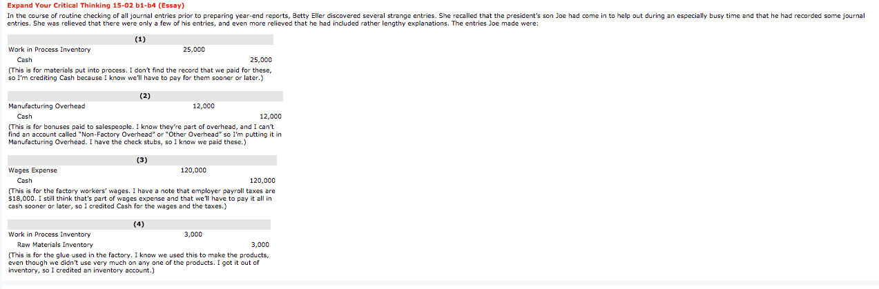 For item #4 only (work in process, raw materials) If the entry