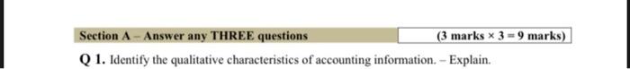  Section A - Answer any THREE questions (3 marks * 3