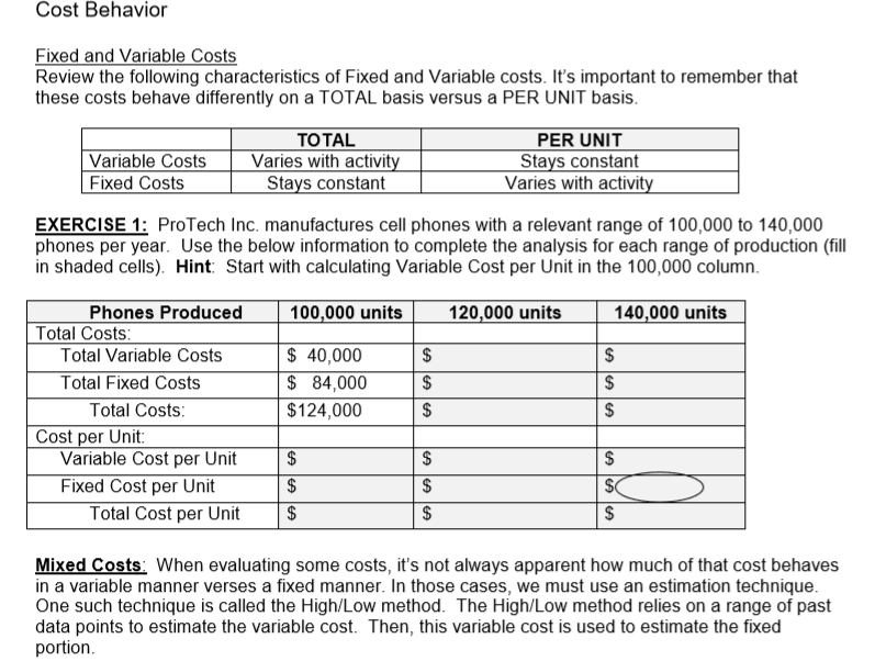 a) After completing Exercise 1, what is the correct total for Fixed