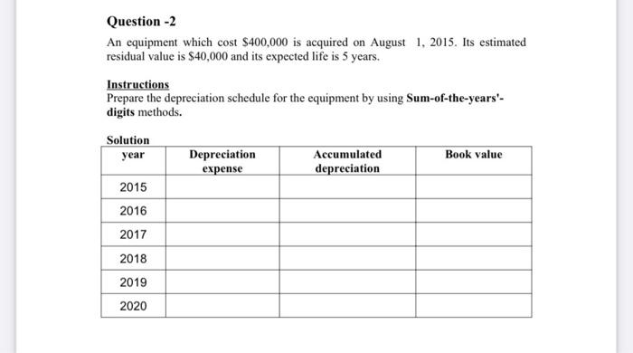 show all computations please Question -2 An equipment which cost $400,000 is